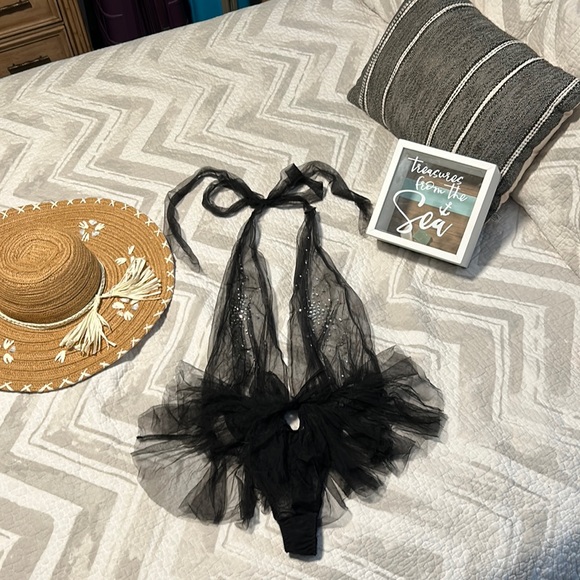 Victoria's Secret Other - Victoria’s Secret Sheer Sequin Halter Lingerie Romper M Medium